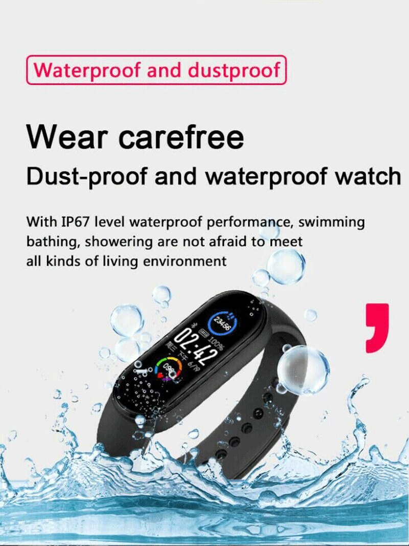 M5 Smart Watch IP67 braccialetti sportivi impermeabili ricarica USB cinturini intelligenti Bluetooth Touch Screen a colori polsino 10 lingue