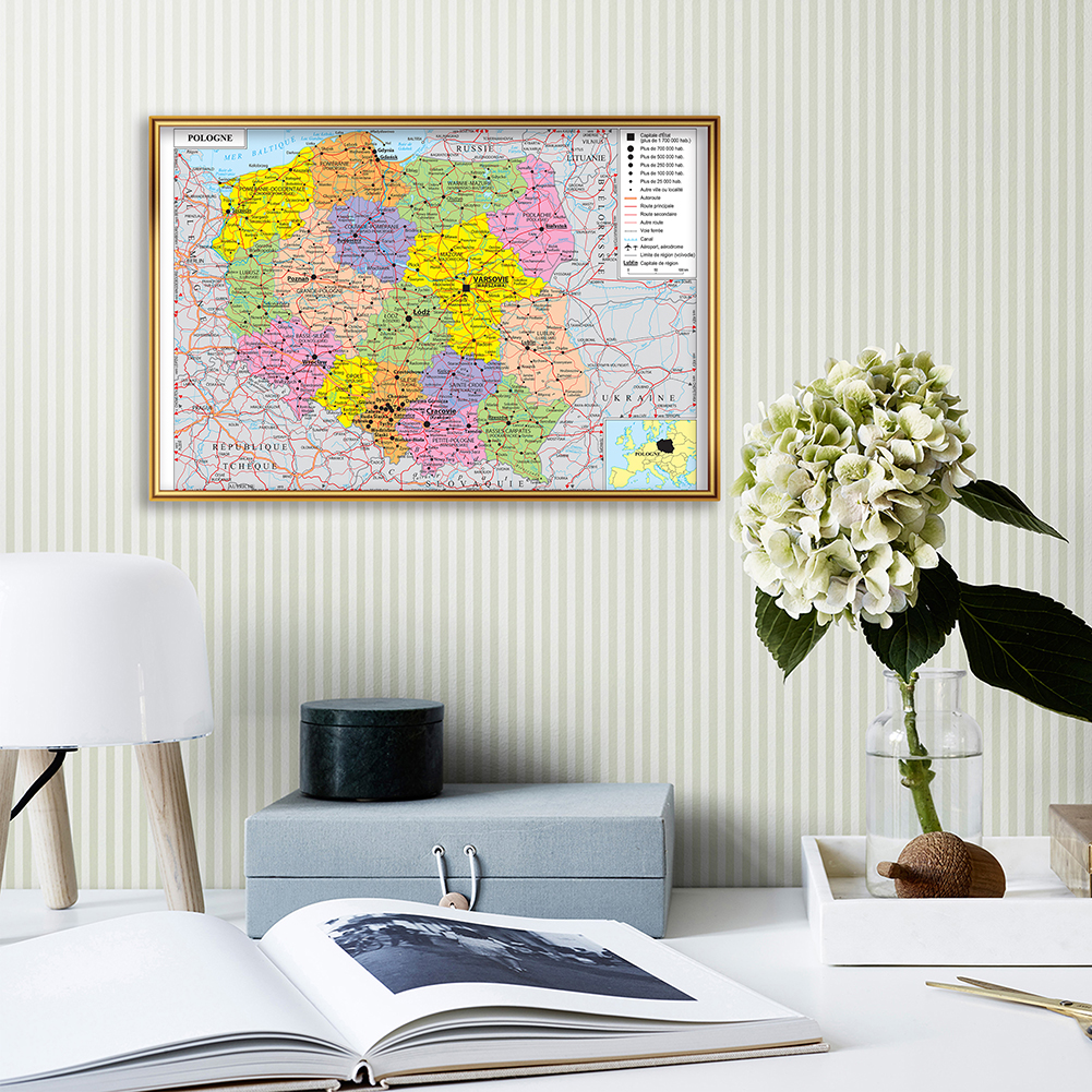 59*42cm Transportation Map of The Poland Wall Map In French Small Poster Canvas Painting Travel School Supplies Home Decor