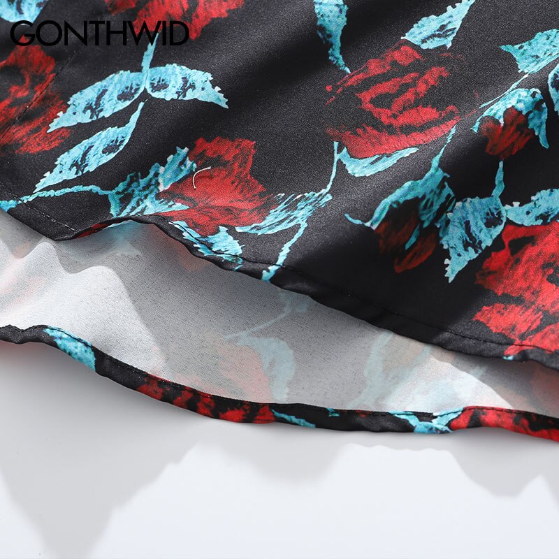 Gonthwid Bloemen Print Hawaiian Strand Shirts Mannen Zomer Casual Bloemen Tropische Korte Mouw Shirts Aloha Button Tops