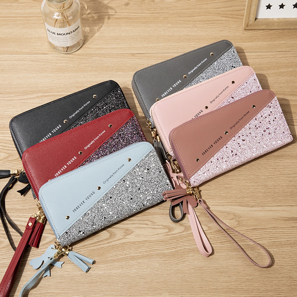 Sequined Patchwork Glitter Wallet for Women PU Leather Long Wallet Coin Purse Female Wallets Girls