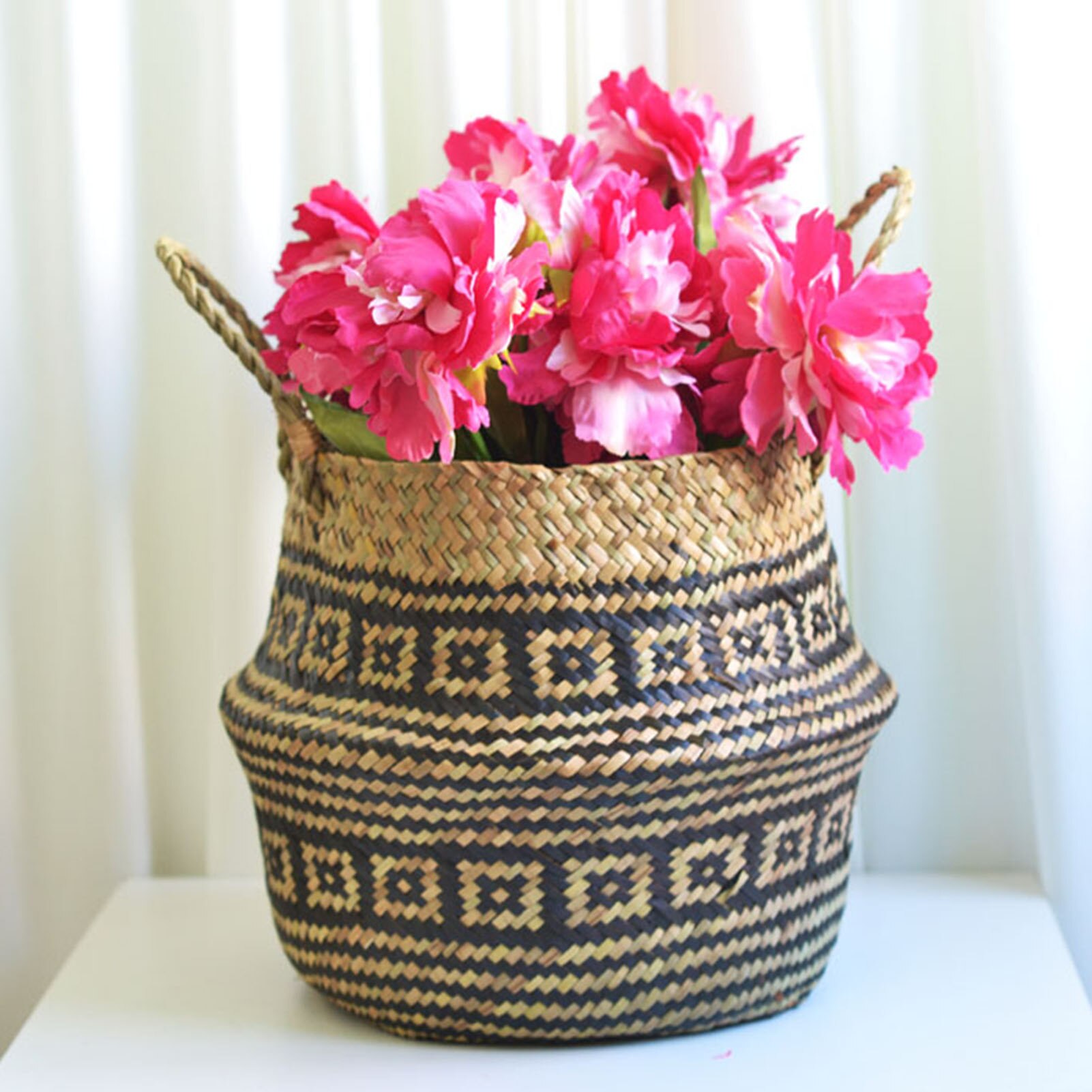 Klapp Handgemachte Lagerung Korb Dekorative Rattan Pflanze Blume Topf gewebte Weide Bauch Wäsche Korb Hause Dekore Pflanzer Körbe