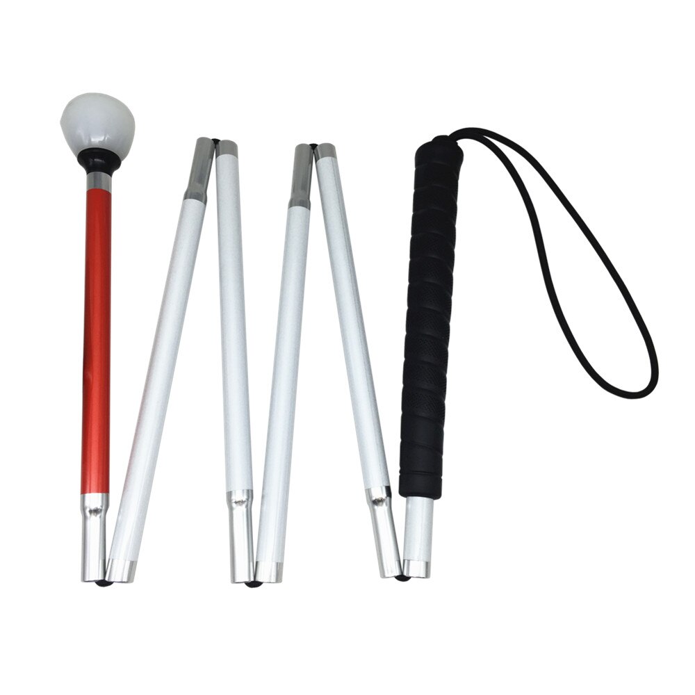 Aluminio Baston Blanco Plegable en 6 Secciones para Ciegos y Baja Vision-Mango de Negro