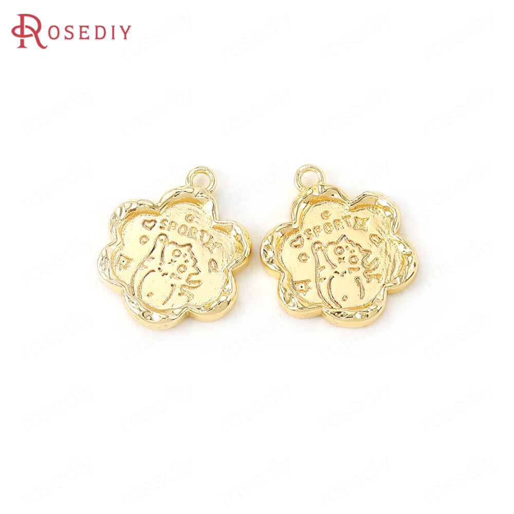 24K Goud Kleur Messing Reliëf Charms Hangers Sieraden Maken Levert Kettingen Oorbellen Armbanden Diy Bevindingen Accessoires: 41215-14x14MM 6PCS