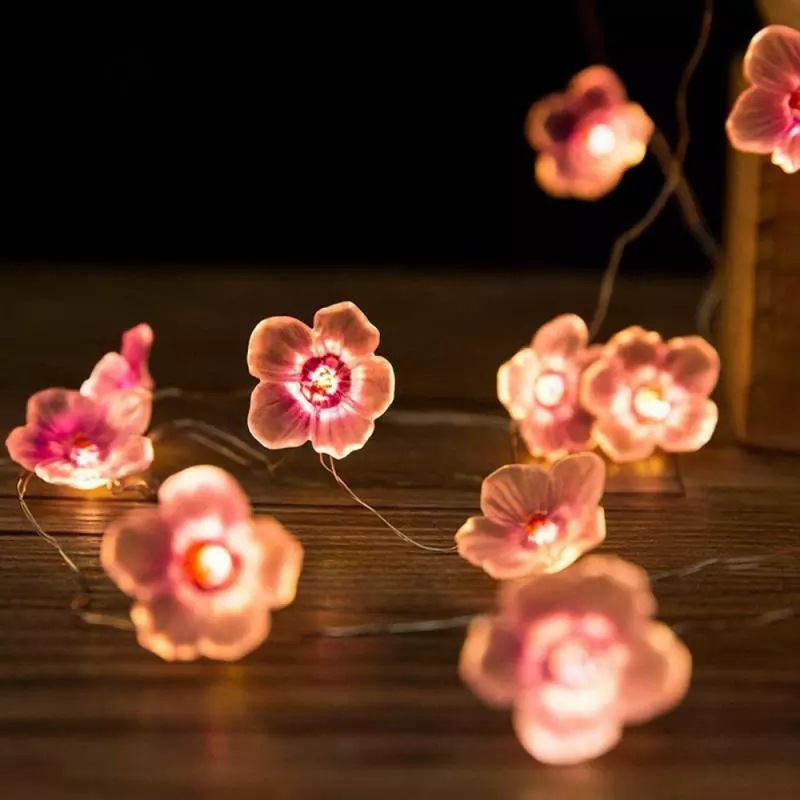 TIKLEE 30LEDS luces de cadena de hadas de flor de cerezo lámparas de cadena de flores rosas batería para decoración de guirnalda de Navidad al aire libre