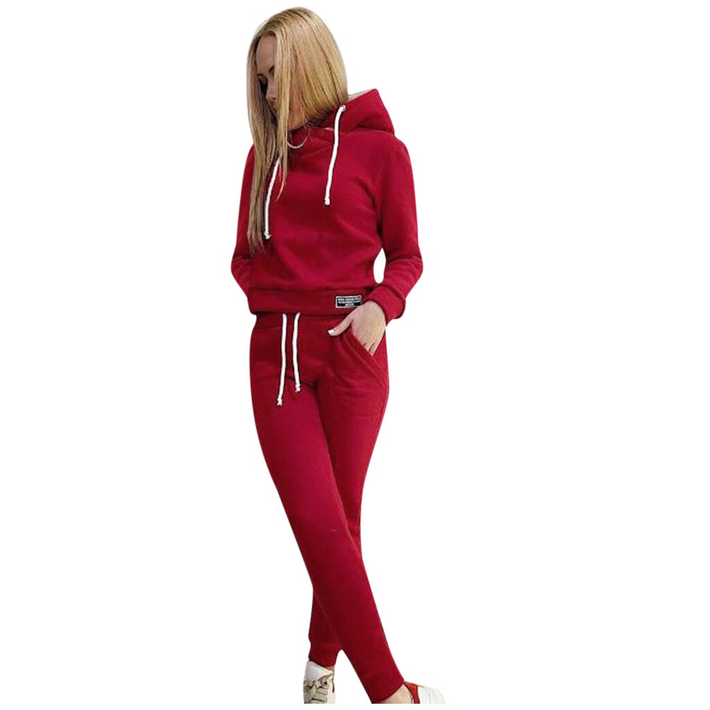 Trainingspak Vrouwen Hoodie + Broek 2 Stuk Sets Vrouw Sportkleding Dikke Hoody + Broek Sport Suits Plus size S-XL #3: XL / Rood