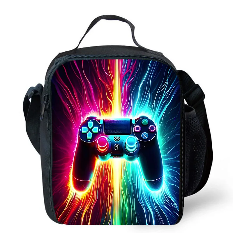 Lunch bags for Child,Cartoon Game con-so-les School Picnic Bags for Boys,Large Kids Insulation Cooler Bags for Aged 4-10 years: Dark Grey