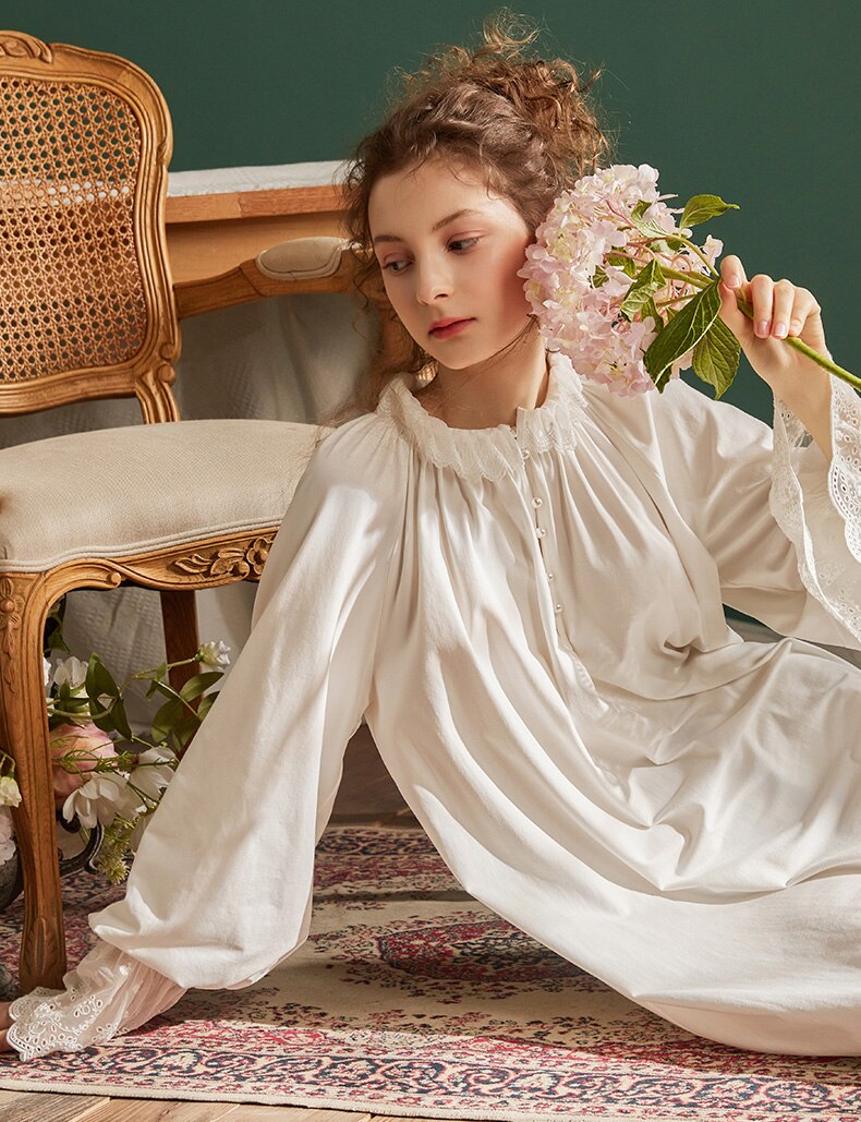 Ropa de dormir Vintage de estilo real para mujer, pijamas de encaje bordado romántico, camisón suelto de primavera