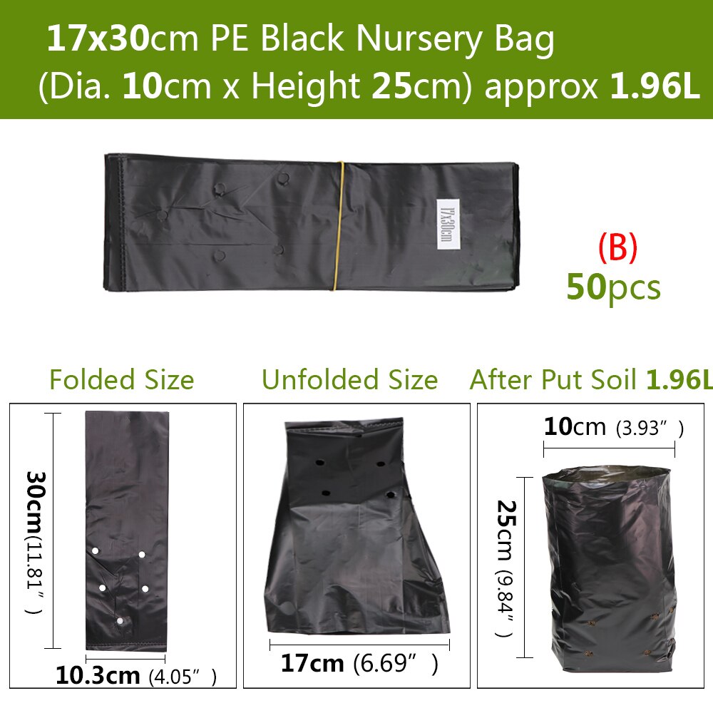 50PCSHDPE Black Grow Soil Bags Garden Agricultural Cultivation Pockets Seedling Breathable Permeable Anti-UV Pouch: B