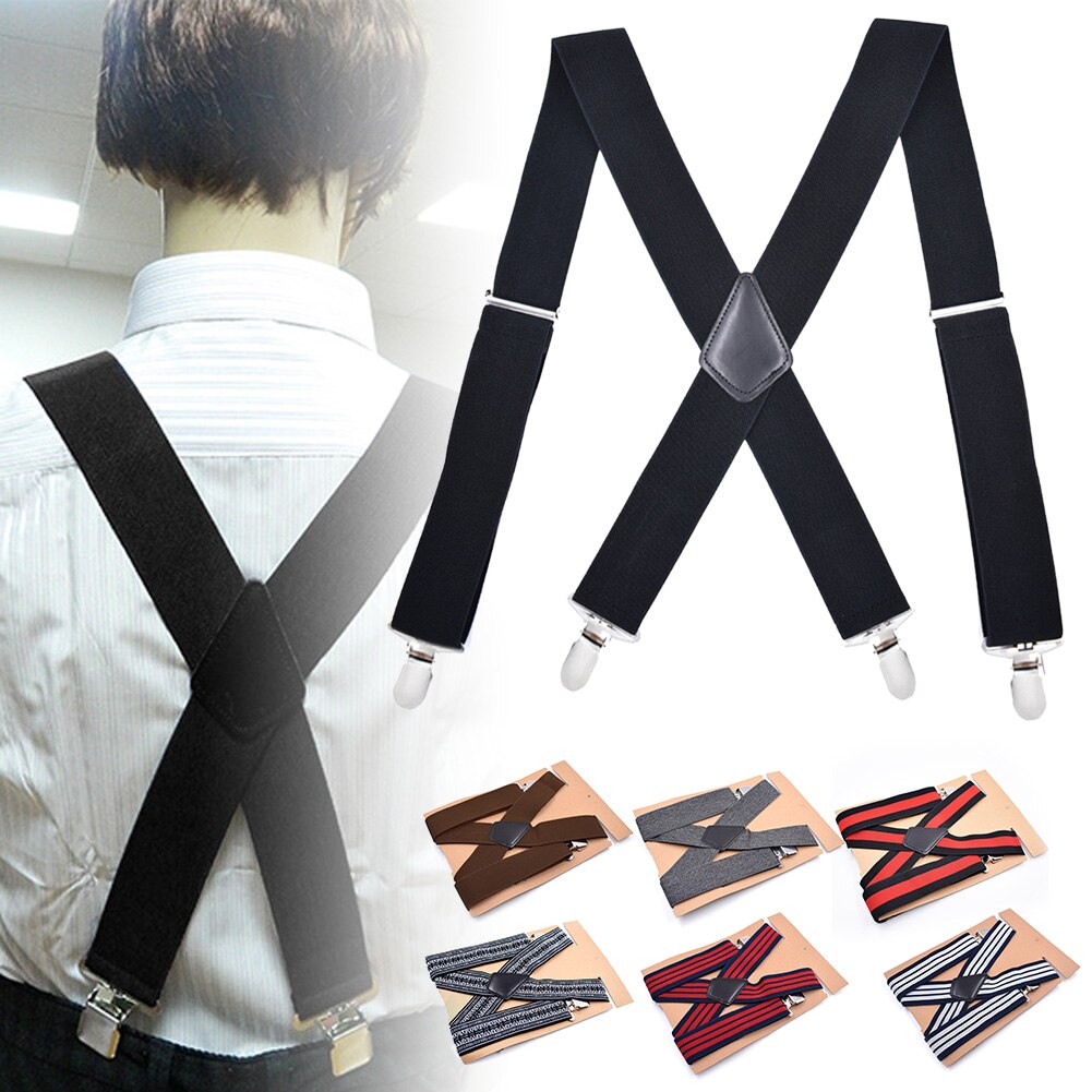 Men Braces Suspenders 5cm Back Heavy Duty Biker Snowboard Trousers Elastic 4 Clips LL@17