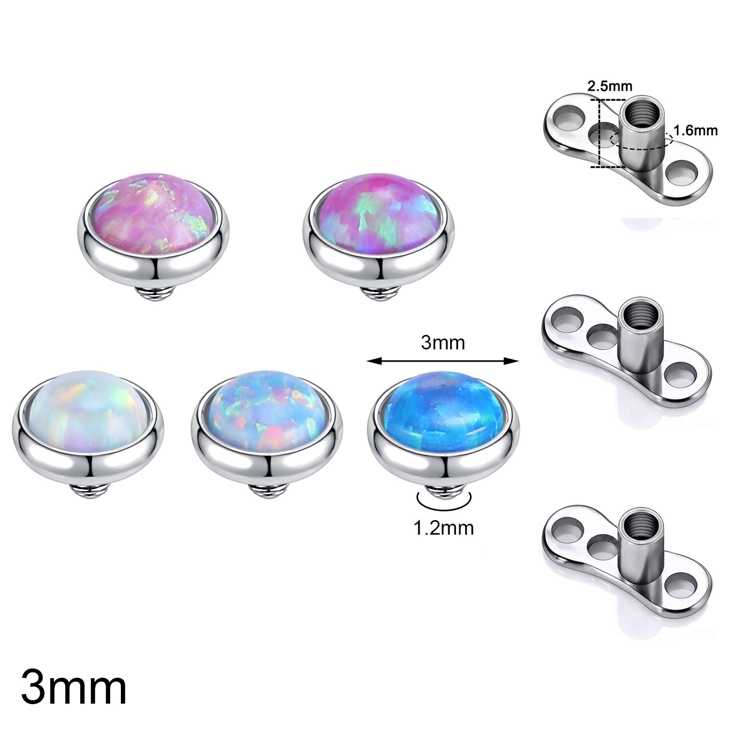 ZS 1 Set 2.5/3/4MM CZ Crystal Micro Dermal Piercing Men Women Stainless Steel Dermal Anchor Surface Piercings Opal Skin Diver: Blue Zinc Plated