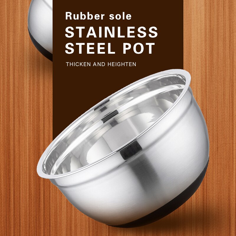 Stainless Steel Mixing Bowl Ergonomic Non-slip Silicone Bottom Salad Mixer Bowls Easy Clean Bowl Kitchen Utensil Cooking Tools