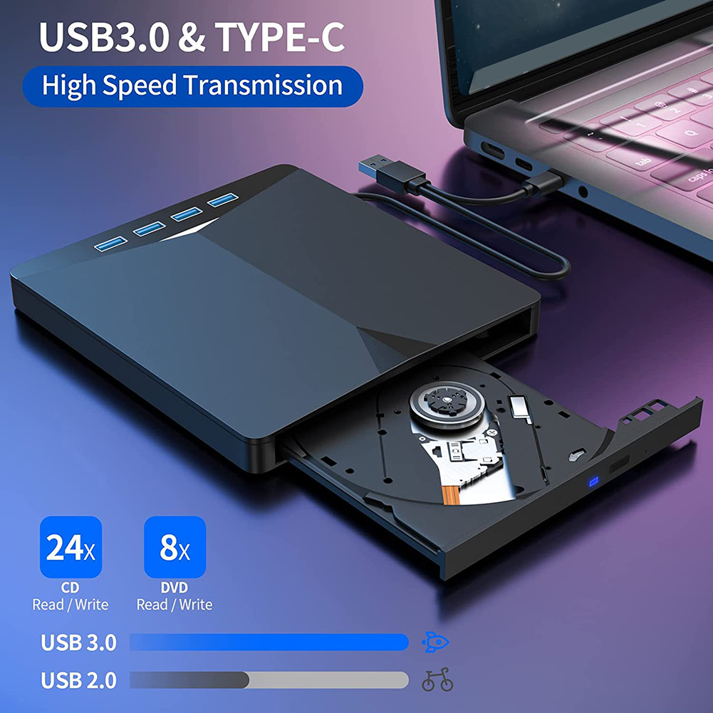 7 em 1 USB 3.0 Tipo C CD externo DVD RW Unidade óptica com porta SD/TF CD/DVD/BD -/+RW Player Burner Writer Reader para laptop PC