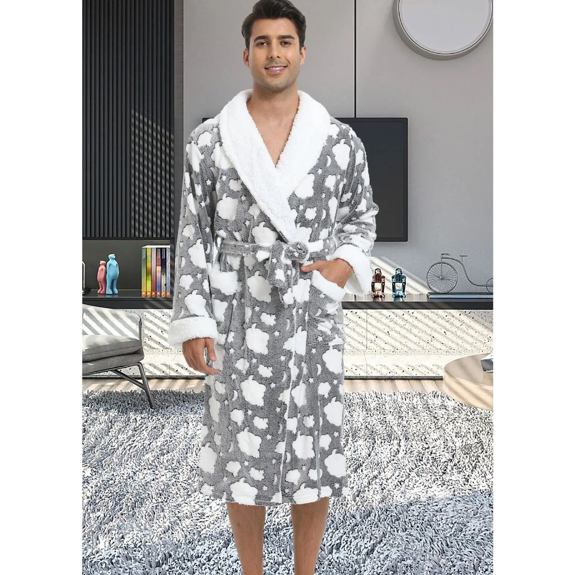 Warme Herbst Winter Flanell Männer Bademantel Dicke Lange Nacht Nachtwäsche Samt Kimono Kleid männer Kleidung Homewear Morgenmantel