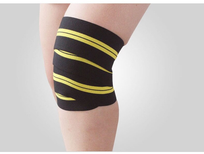 AOLIKES 2 Pcs 2M*8CM Fitness Weightlifting Knee Compression Bandages Elastic Leg Strength Training Squat Knee Joint Support Wrap: black yellow