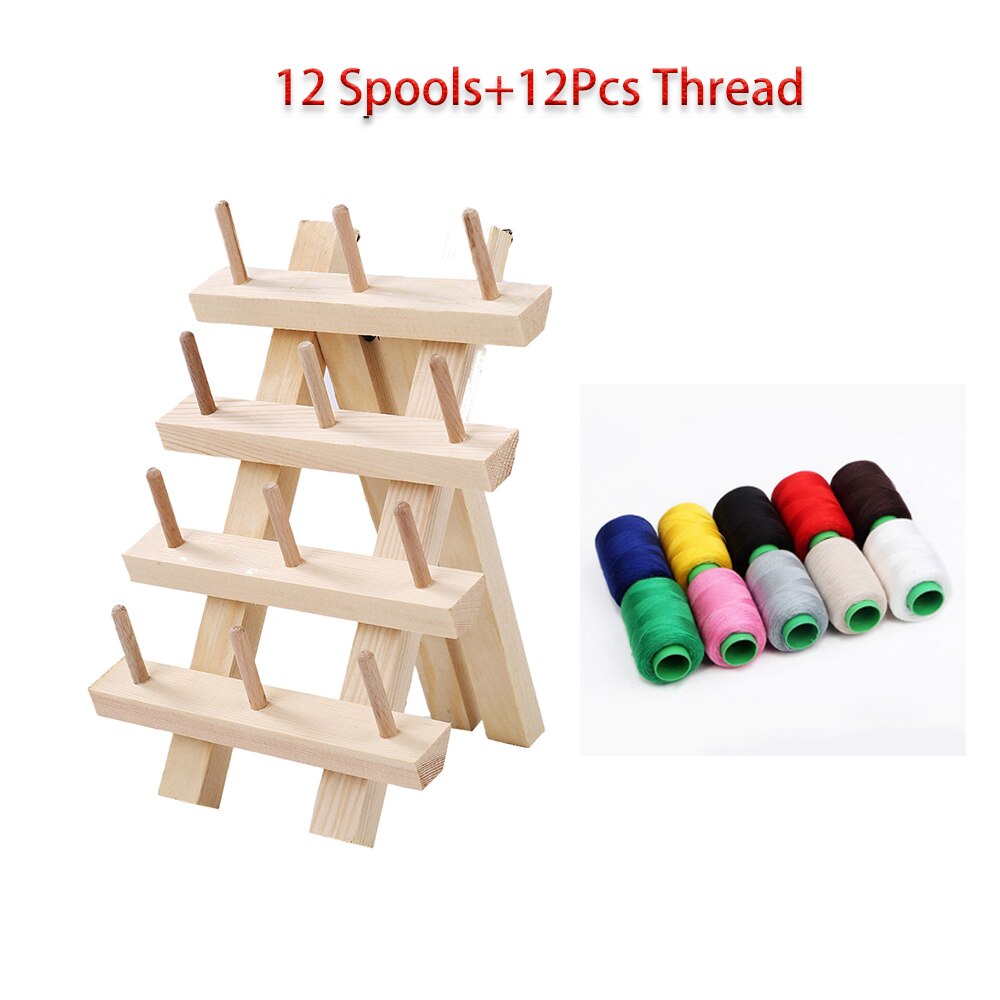 Storage Box Sewing Thread Spool Yarn Holder Wooden Organizer Stand Knitting Wood Home Embroidery Folding Frame Multiple sizeFirm: 12 Spools Kit