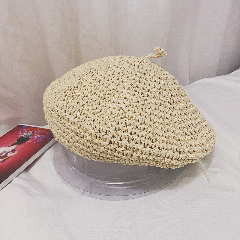 Adjustable Weave Beret Straw Hats For Women Summer Breathable Travel Beach Sun Hat Casual Artist Caps Chapeau Femm: 003