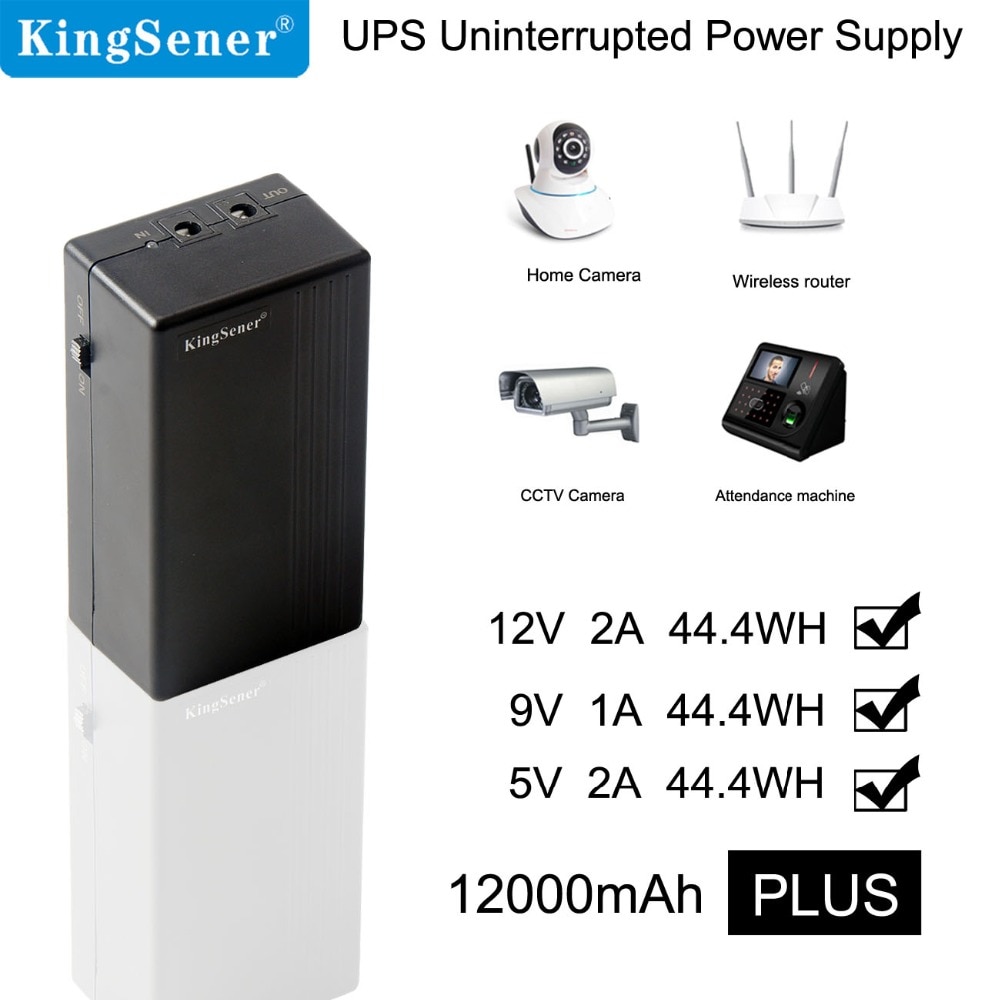 Kingsener 9V 1A 44.4WH UPS Ononderbroken Stroomvoorziening Backup Power Mini Batterij voor Aanwezigheid Machine Camera Router 12000mAh