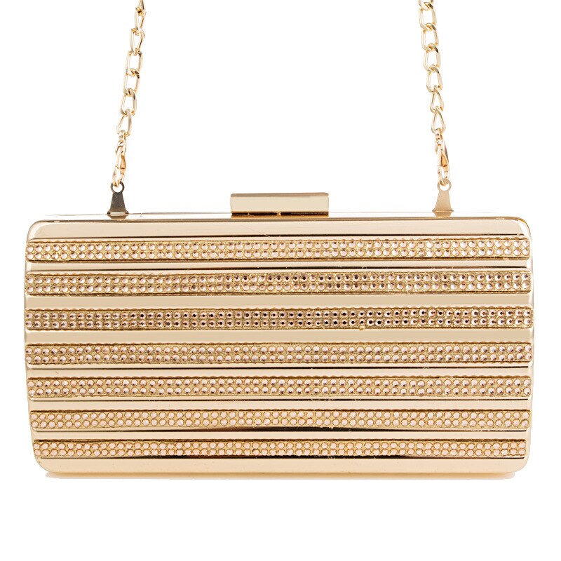 Beste gouden metalen harde blauwe/zwarte diamanten kristal clutches dames lange ketting handtassen dames clutch: Goud