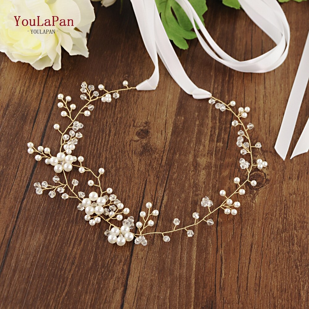 YouLaPan SH126 cristal transparente de novia Correa perla simulada de cinturones y fajas de novia occidental cinturón nupcial: White ribbon