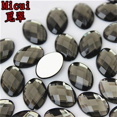 Micui 100Pcs 10*14mm Oval Shape Flat Back Rhinestone Applique Acrylic Stone Crystals Non Hotfix Crafts Jewelry Accessories MC772: Gray