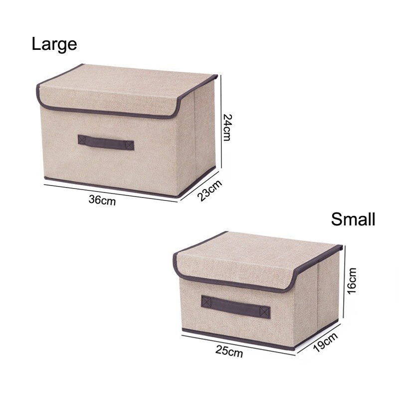 Caja de almacenamiento de lino de algodón con tapa, caja de almacenamiento de ropa plegable, organizador de artículos diversos de juguetes y aperitivos, caja de ropa interior de tela para el hogar S/L