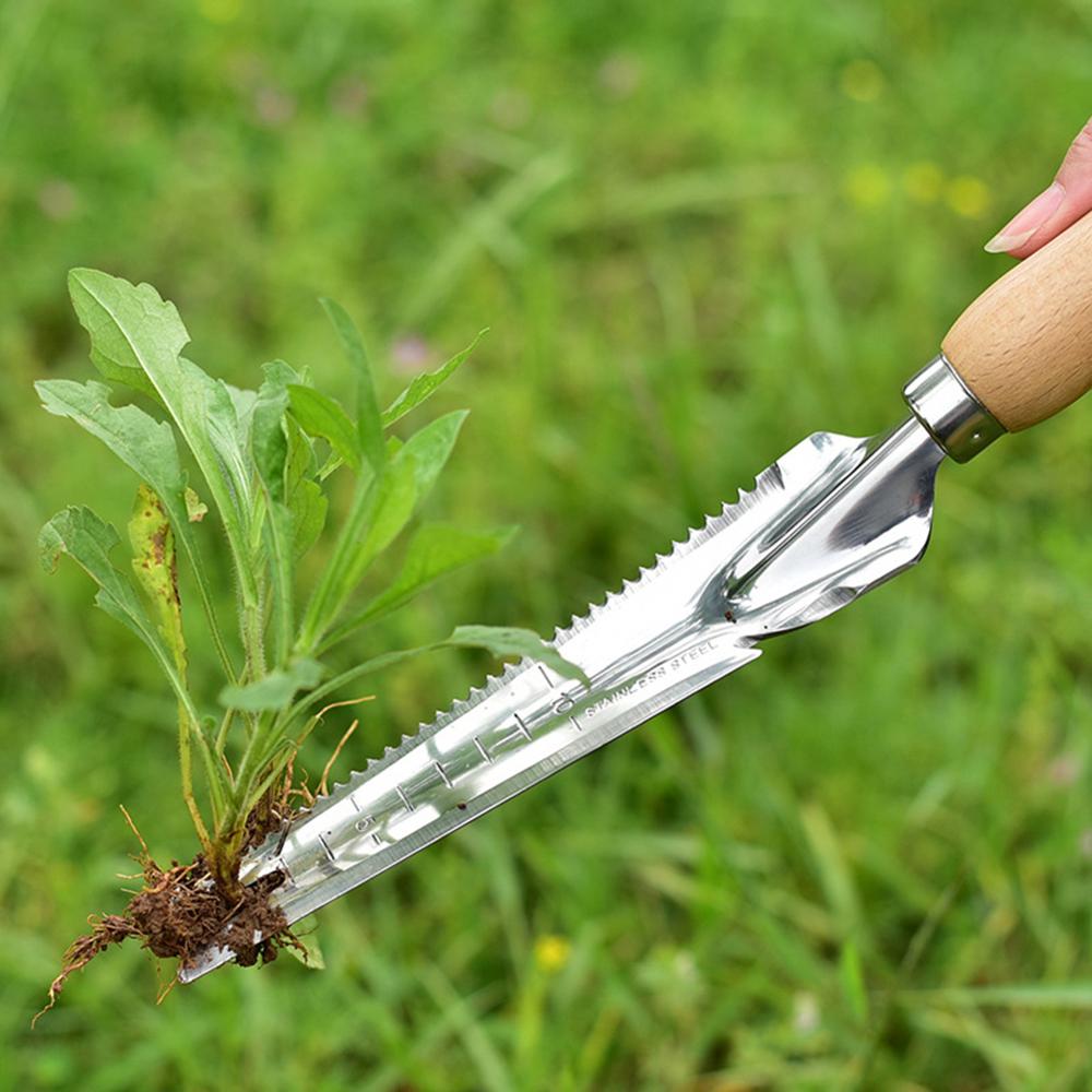 Escardador de jardín de acero inoxidable, de 19cm Dibber herramienta de mano, pala de deshierbe de jardinería con mango ergonómico para siembra y deshierbe