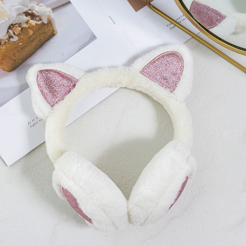 Plush Winter Warm Ear Earmuffs Glitter Cat Ear Warmers Heart Fur Hang Ear Cover for Women Girl Earflap Cold Protection Ear Muffs: Deep Sapphire