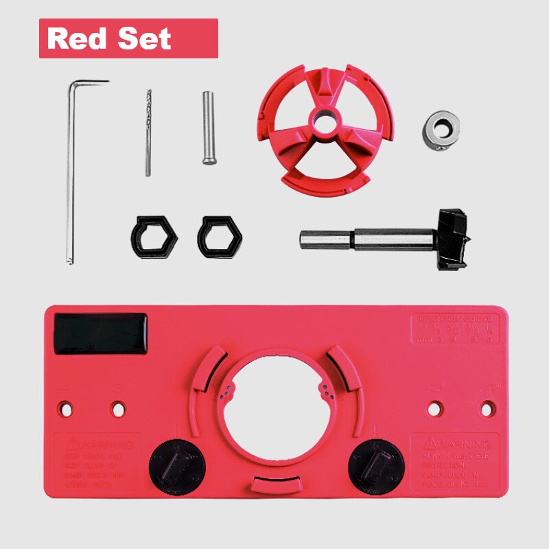 Concealed 35MM Cup Style Hinge Jig Boring Hole Drill Guide + Forstner Bit Wood Cutter Carpenter Woodworking DIY Tools: Red Set