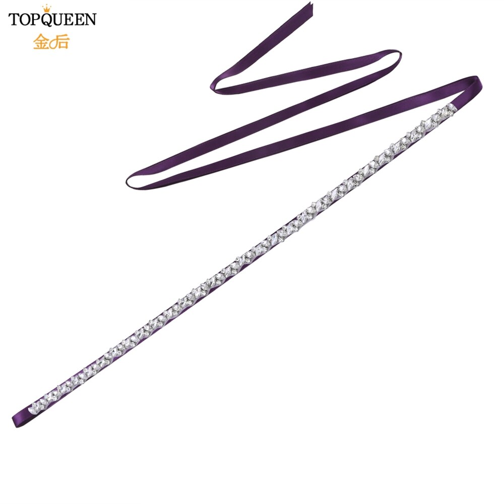 Topqueen S404 Zilveren Steentjes Riem Bruids Trouwjurk Accessoires Vrouwen Diamonds Party Gown Avond Sash Kleding Applicaties: purple ribbon