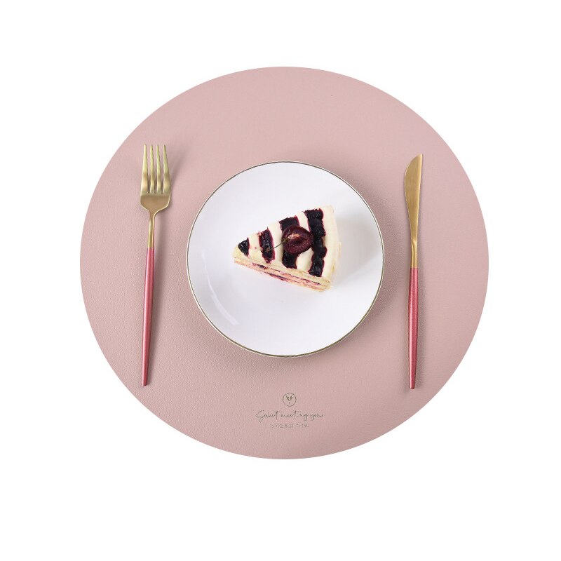 Inyahome runde læder dækkeservietter til spisning imiterede store pu dækkeservietter og små kaffeunderlag til køkken i hjemmet vandtætte: Cirkel lyserød