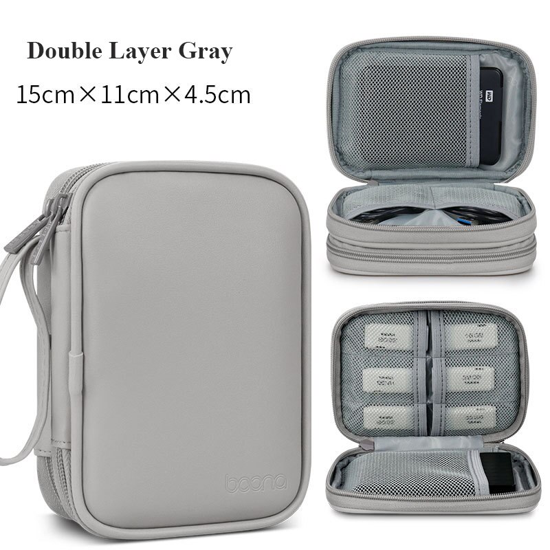 Dual PU Leather External Hard Disk Organizer Bag Single Layer 2.5 inches Hard Drive Protective Case Portable Power Bank Bag: Dual Gray