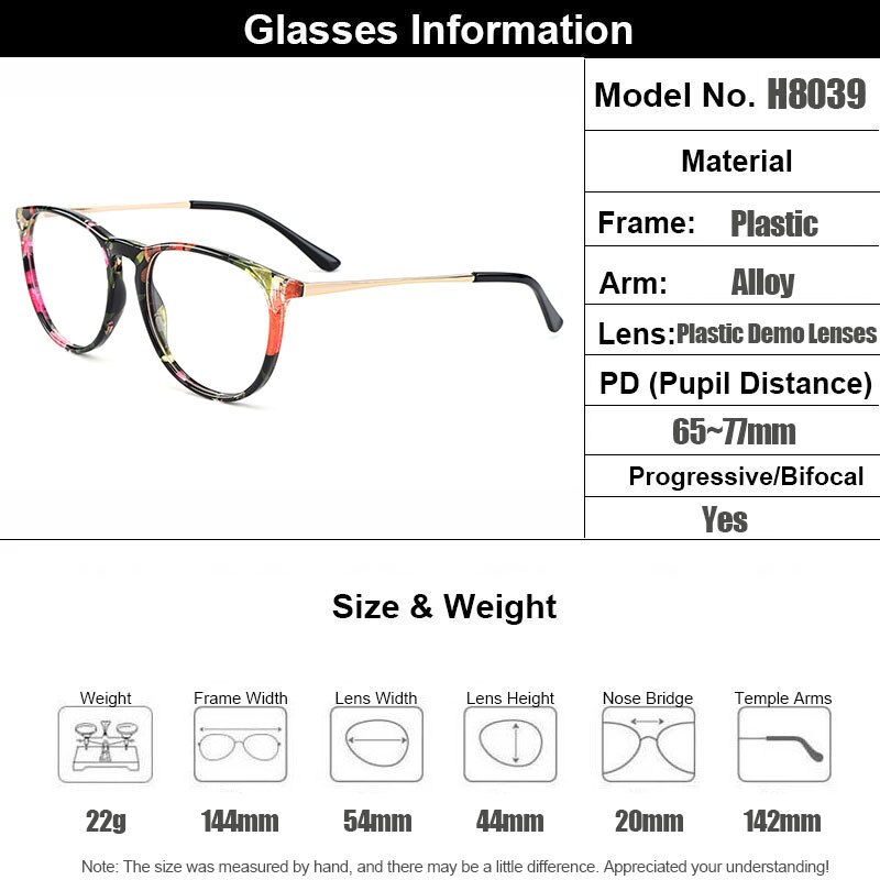Gmei Optical Floral Round Women Glasses Frames Brand Prescription Eyeglasses Optical Frame Eyewear H8039