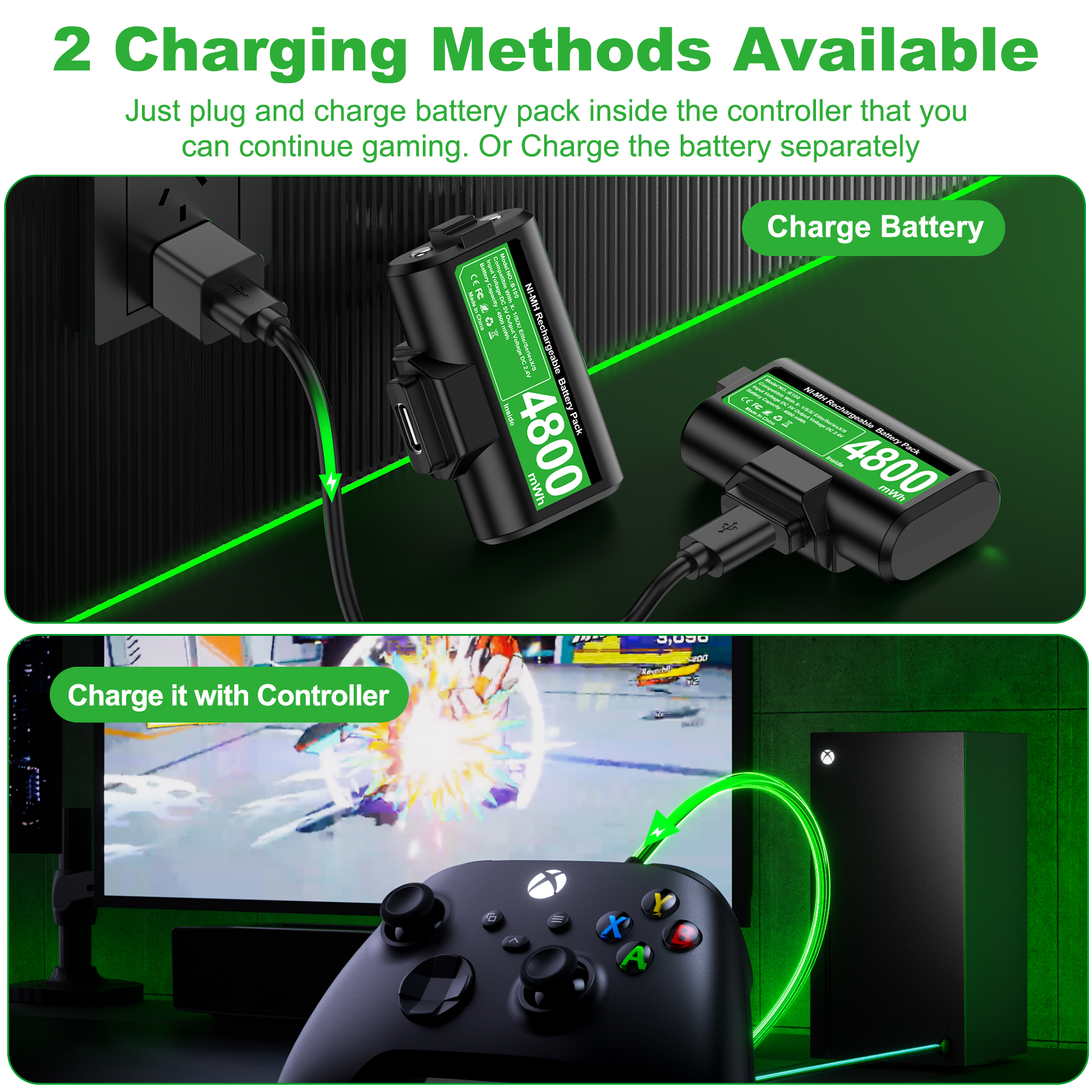 BEBONCOOL B100 2x4800mWh Batteria ricaricabile per Xbox Series X/S/Xbox One S/X Batteria controller con cavo di ricarica