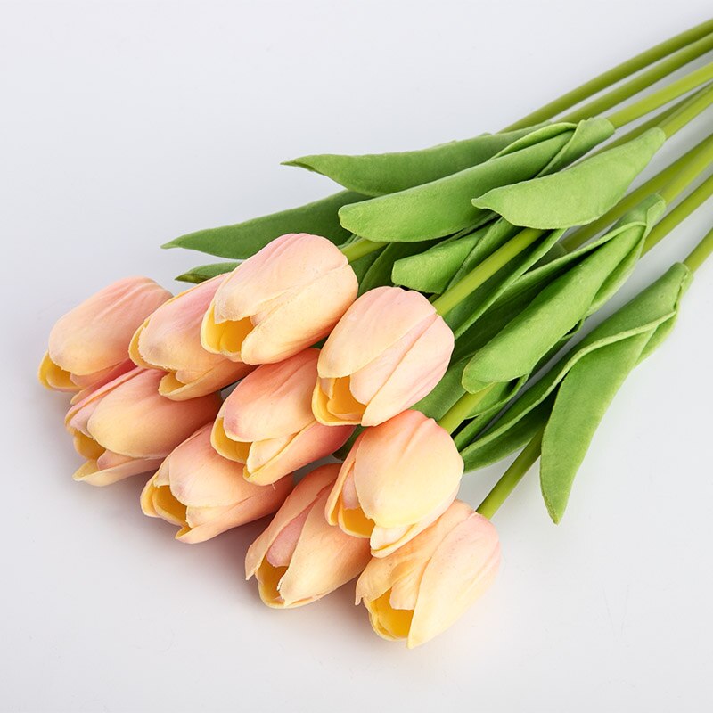 1PC PU Latex Tulips Artificial Flowers Bouquet Real Touch Tulip Artificiales Para Decora Mini for Home Wedding Decoration Flower: Champagne