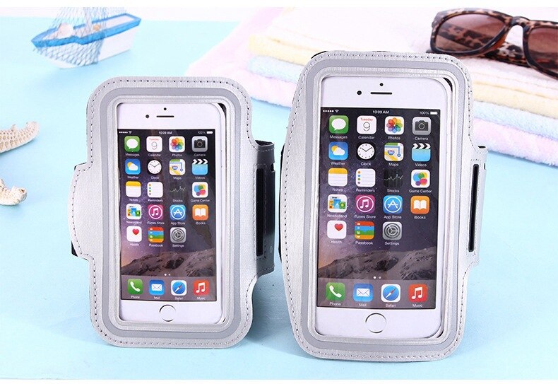 Universele outdoor sport telefoonhouder, armbandhoes voor samsung, sportschool hardloop telefoontas, armbandhoes voor iphone xs max voor samsung: Zilver l
