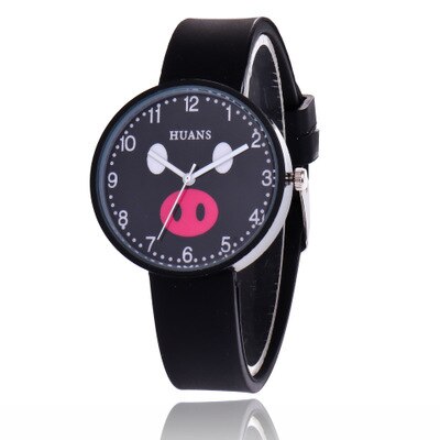 Montre à Quartz en Silicone souple pour garçon et fille, jouet cochon de dessin animé, d&#39;anniversaire: Black
