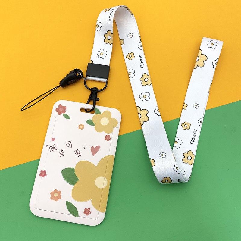 Fashion Flower Women Card Protector Cover Case Card Holder tracolla con cordino Badge Holder Work ID Card Bus ID Card Holder: C