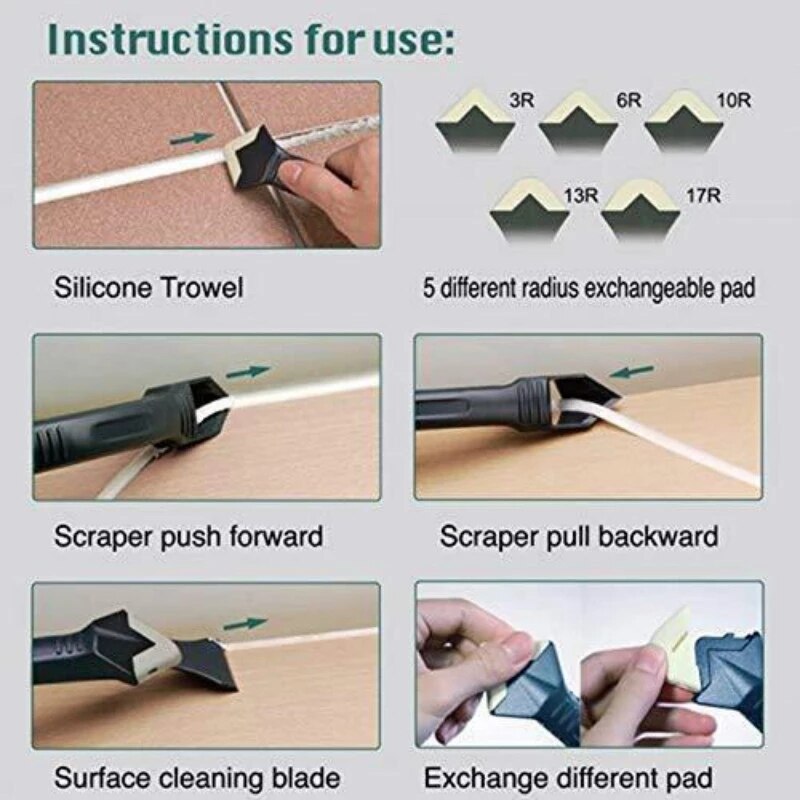3 in 1 silikonborttagare caulk finisher tätningsmedel slät skrapa injekteringssats verktyg med sömtejp plast handverktyg set tillbehör