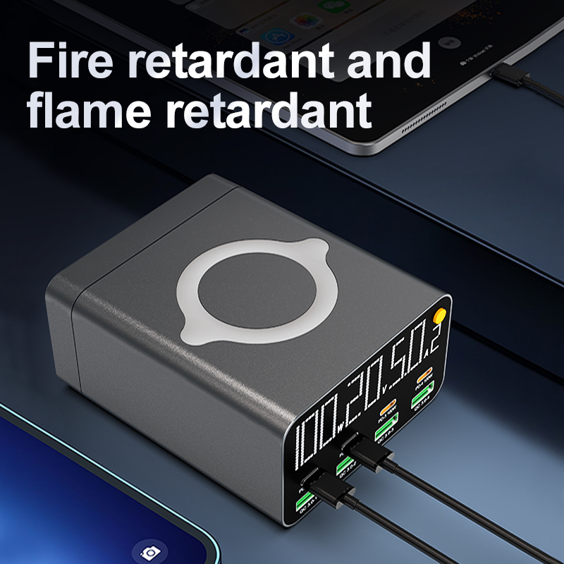 80w/120w 8 port-ladestation mit digitalanzeige, usb typ c und kabellosem ladegerät (pd  qc3.0 schnellladegerät) für laptop, tablet und smartphone