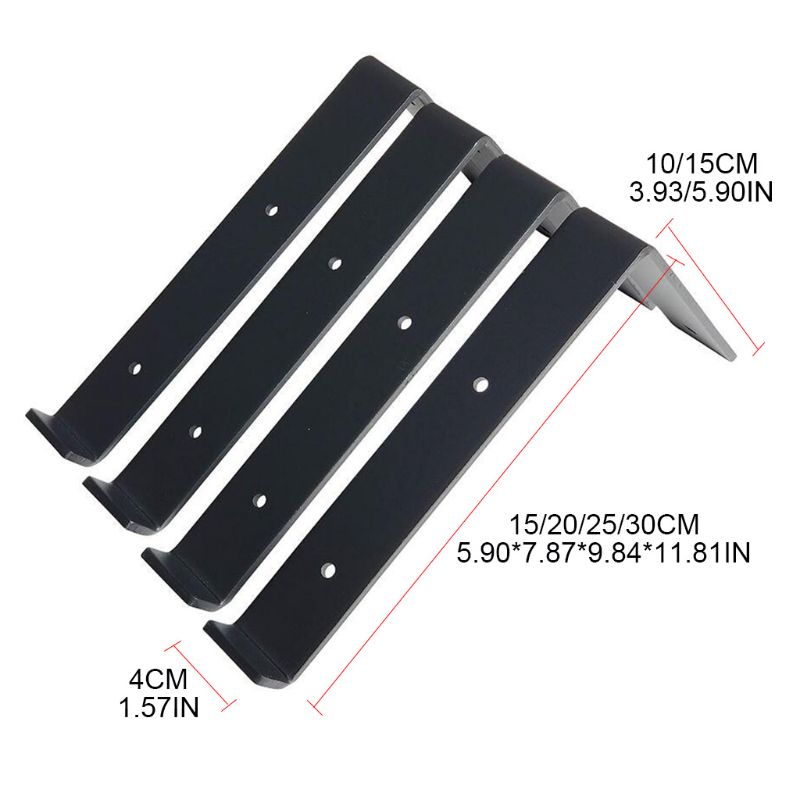 4 stk/sæt metal vægmonteret sort hyldebeslag bæreplade l-formet hylde