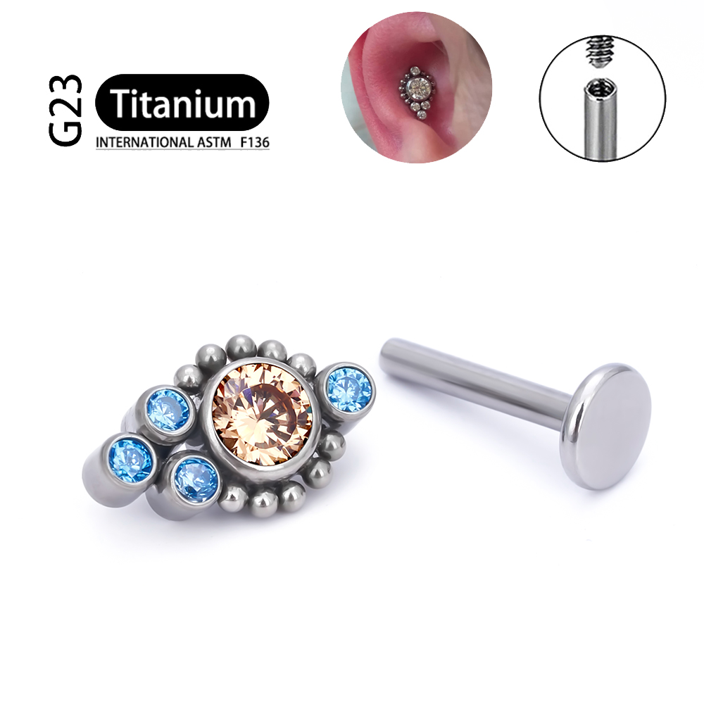G23 titanio ASTM F136 cartílago pendientes circón ópalo ágata Labret labio Tragus de Navidad joyería Piercing para mujeres