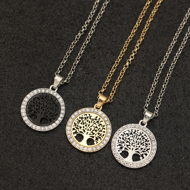 JAKONGO Goud Kleur Crystal Boom van Het Leven Charm Hanger Collier voor vrouwen Vriendschap Ketting 60cm