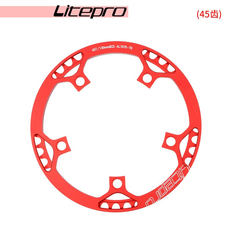 Litepro-Juego de platos y bielas para bicicleta, juego de bielas para bicis plegables 130 BCD BMX de una sola velocidad 130bcd 45 47 53 56T 58 T diente 1x Mtb: only ring 45 red