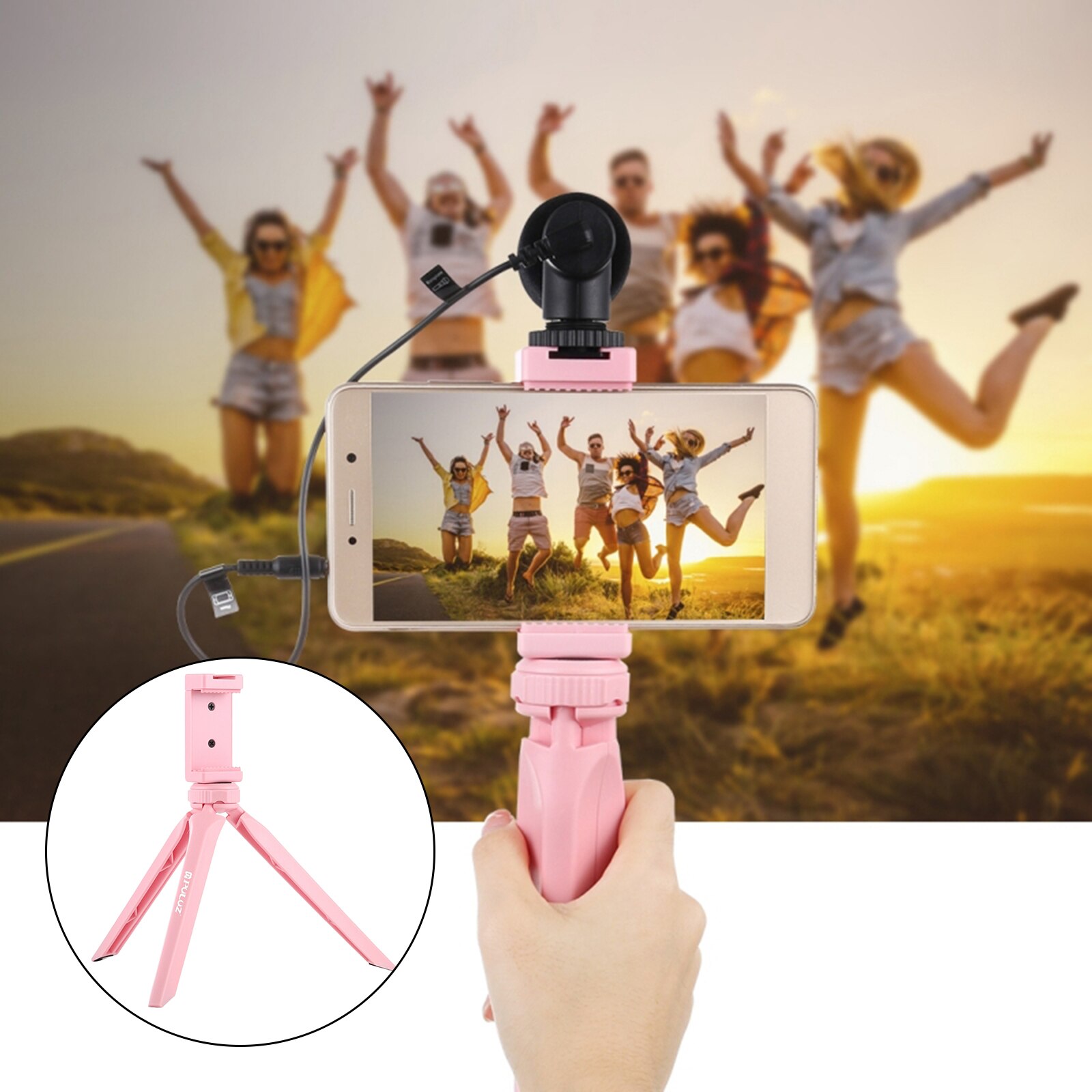 Camera Tripod Mount Phone Clip Holder for Selfie Video Recording Photography: Pink