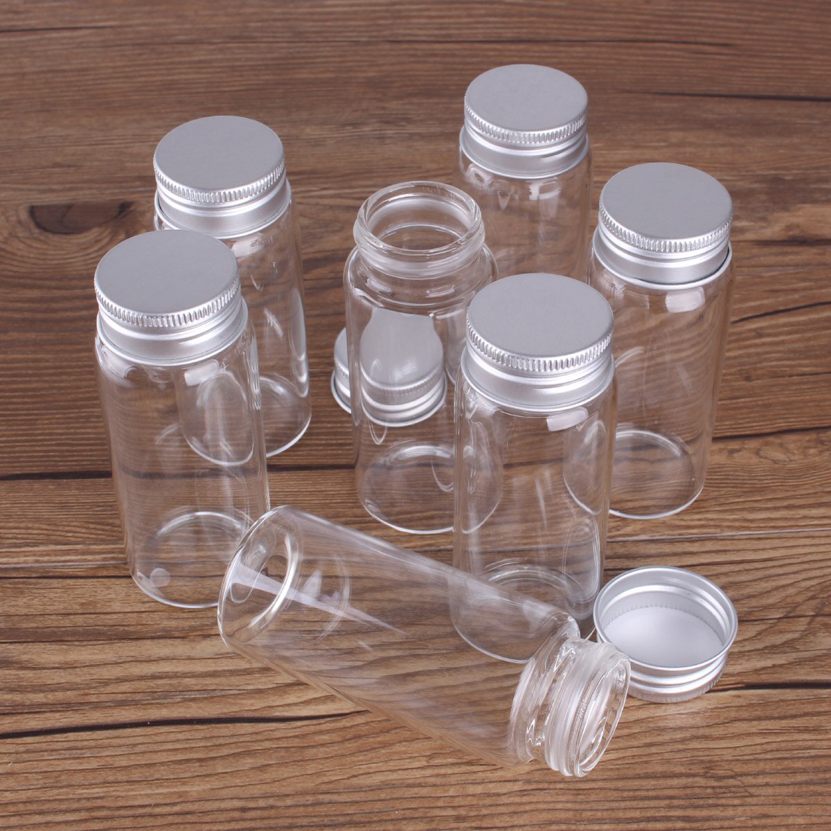 15pcs 20ml-150ml Glass Bottles with Aluminum Lids Diameter 37mm Candy Jars Pill Container 9 Sizes U-pick