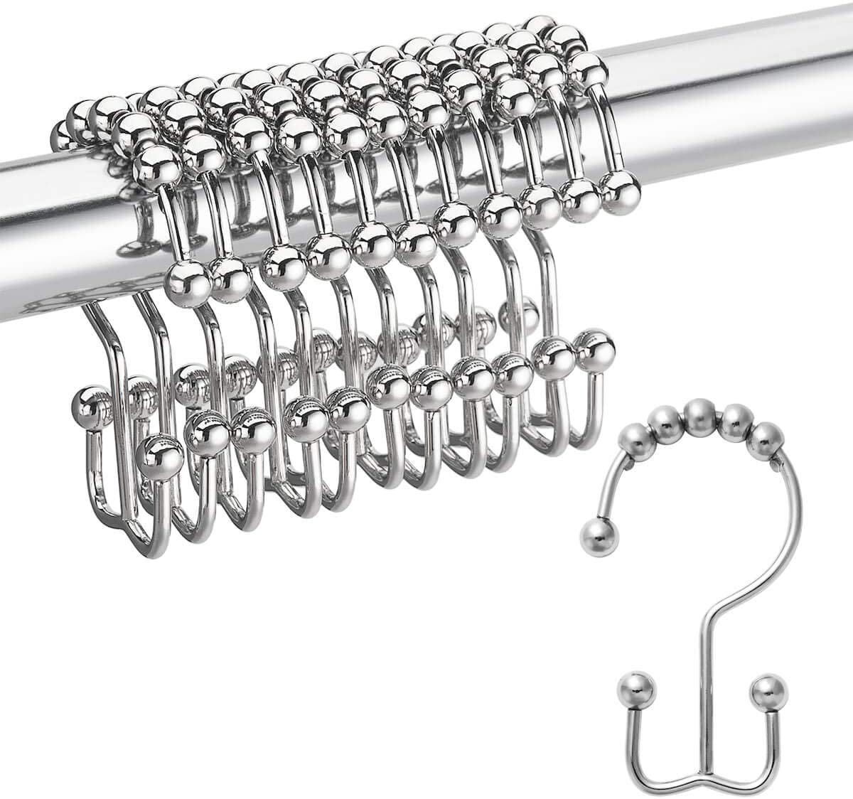 Duschdraperiringar metall dubbelglidrullar duschkrokar för badrum duschdraperistänger gardiner, set  of 6,  krom: Default Title