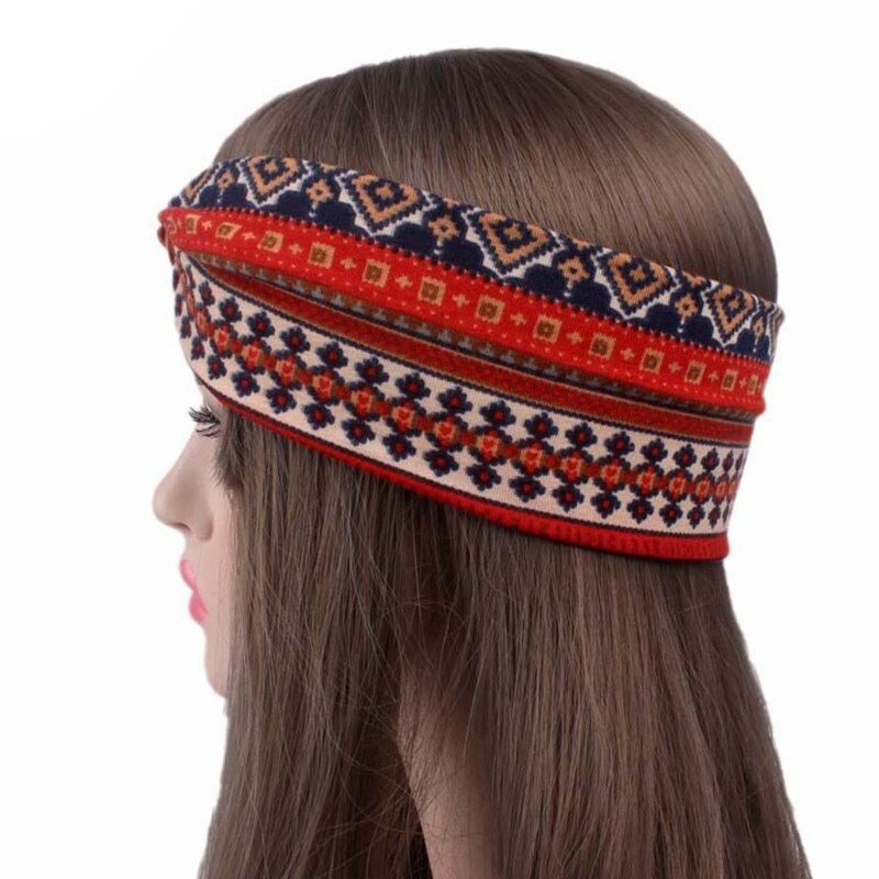 Women Ethnic Printed Cross Wide Headband Twisted Turban Elastic Hairband Beauty G99D