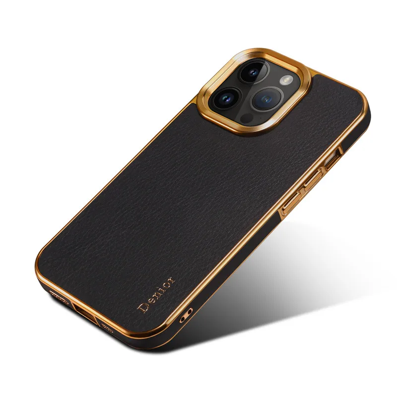 Eucagr Luxus Echt ledertasche für iPhone 15 Pro Max stoß feste Silikon Handy hülle für iPhone 15 14 13 12 Pro Max Plus