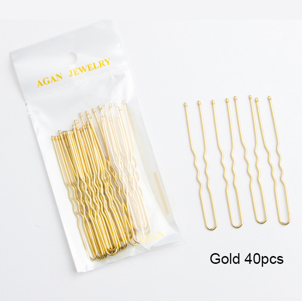 Pin pasador de Metal en forma de U para mujer, horquillas simuladas de perlas, Tiara nupcial, accesorios para el cabello, herramientas de de peinado de boda: Gold 40pcs