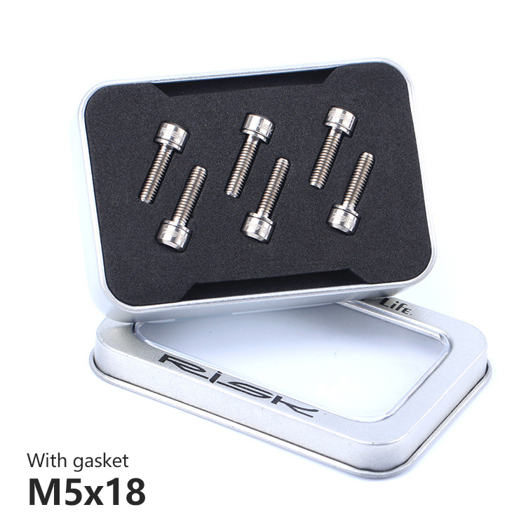 RISK-Tornillos para eje para ciclismo, accesorios de titanio/M5x20mm con arandela, para eje de dirección de bicicleta de montaña, ultraligeros, 6 uds.: M5x18 Ti Washer